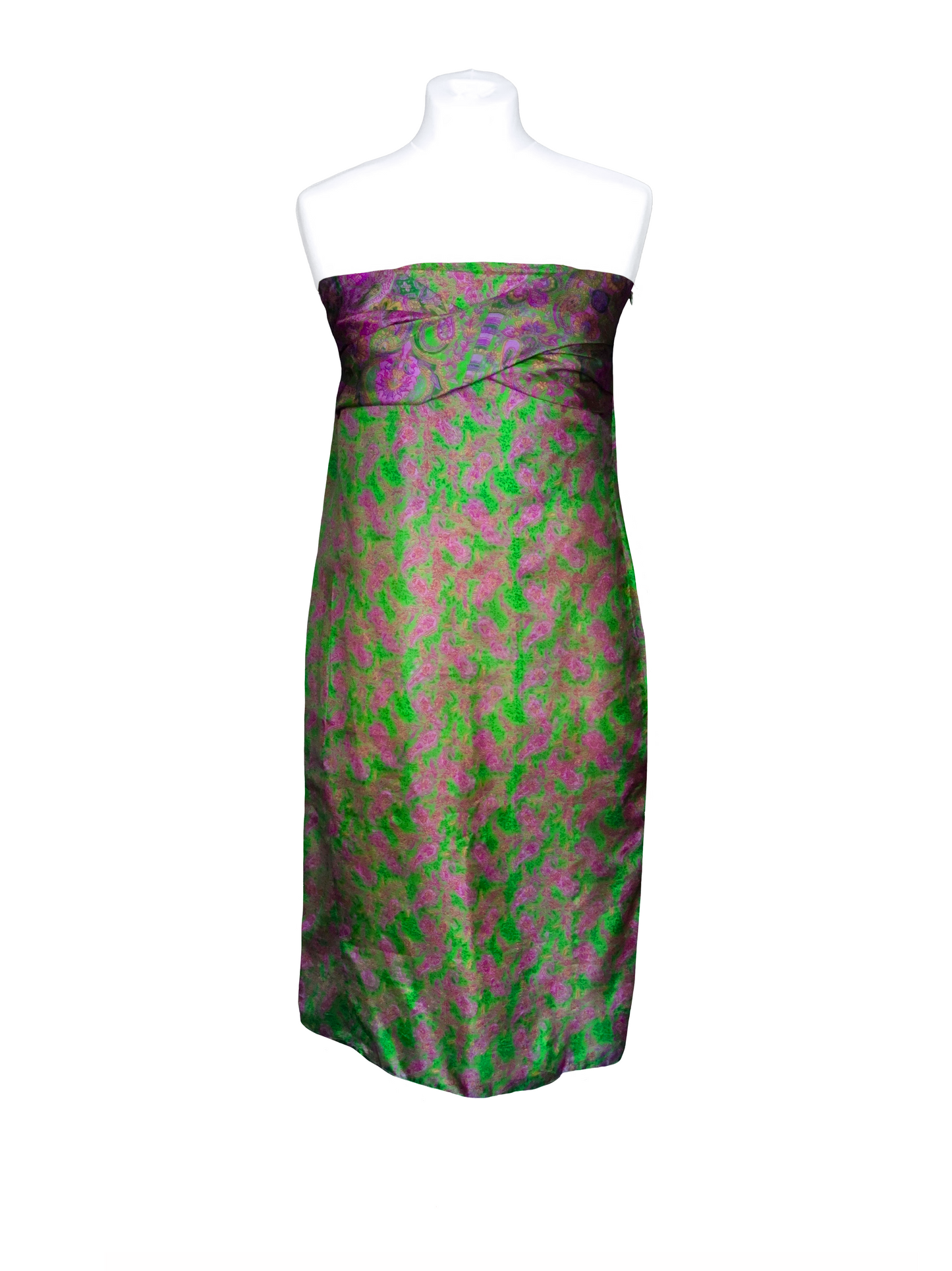 Gaïa green strapless dress with arabesque prints