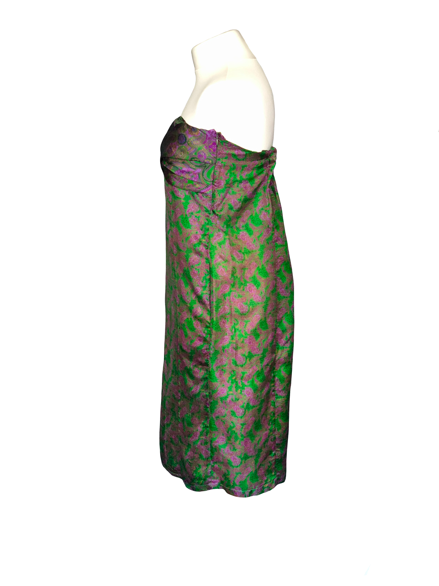 Gaïa green strapless dress with arabesque prints