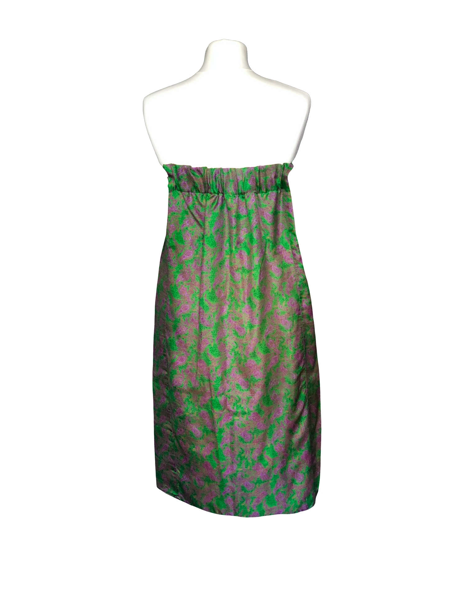 Gaïa green strapless dress with arabesque prints