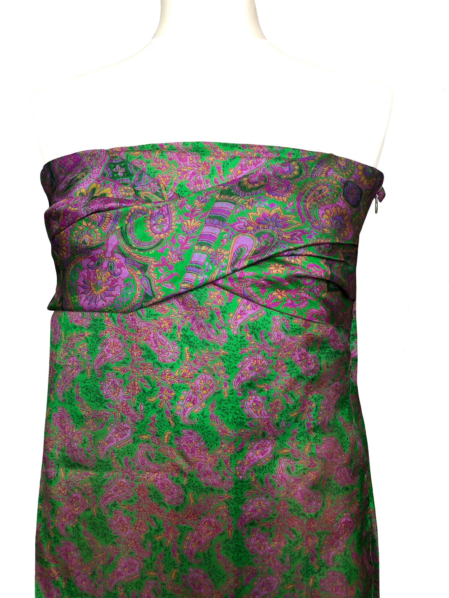 Gaïa green strapless dress with arabesque prints