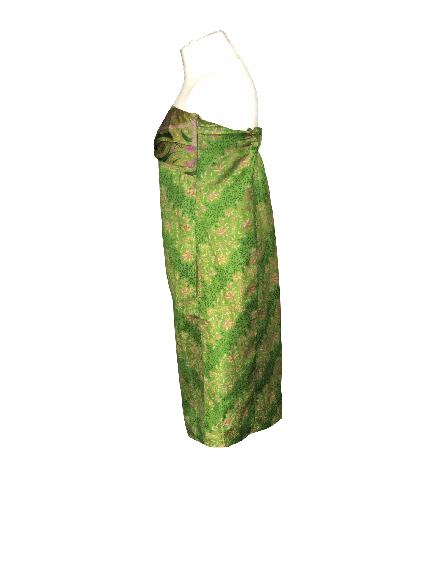 Robe bustier Gaïa vert imprimés rose jaune