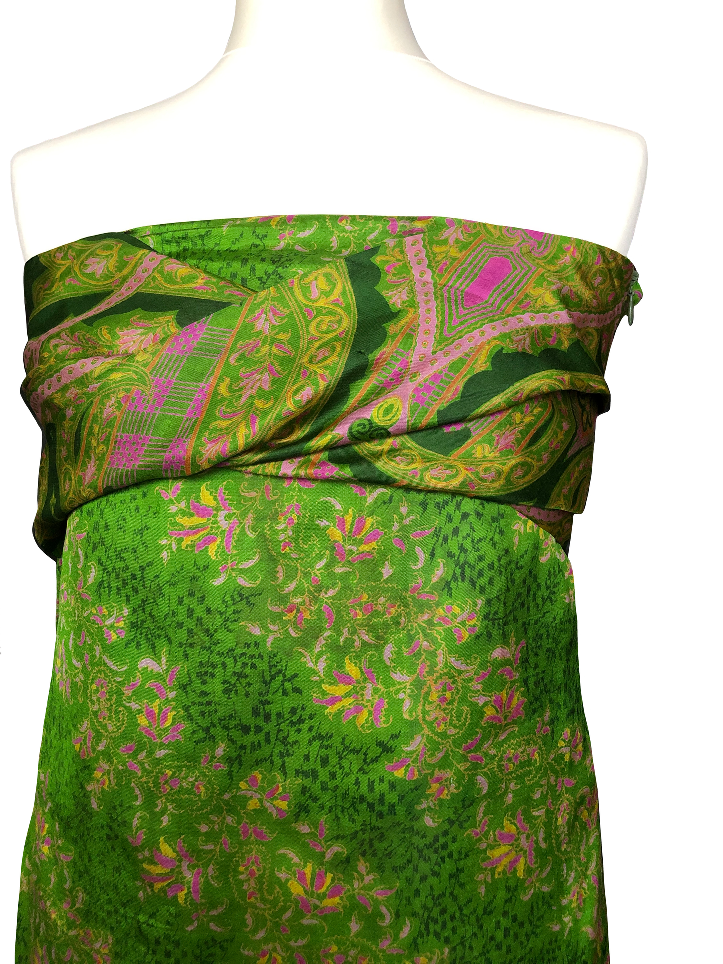 Robe bustier Gaïa vert imprimés rose jaune