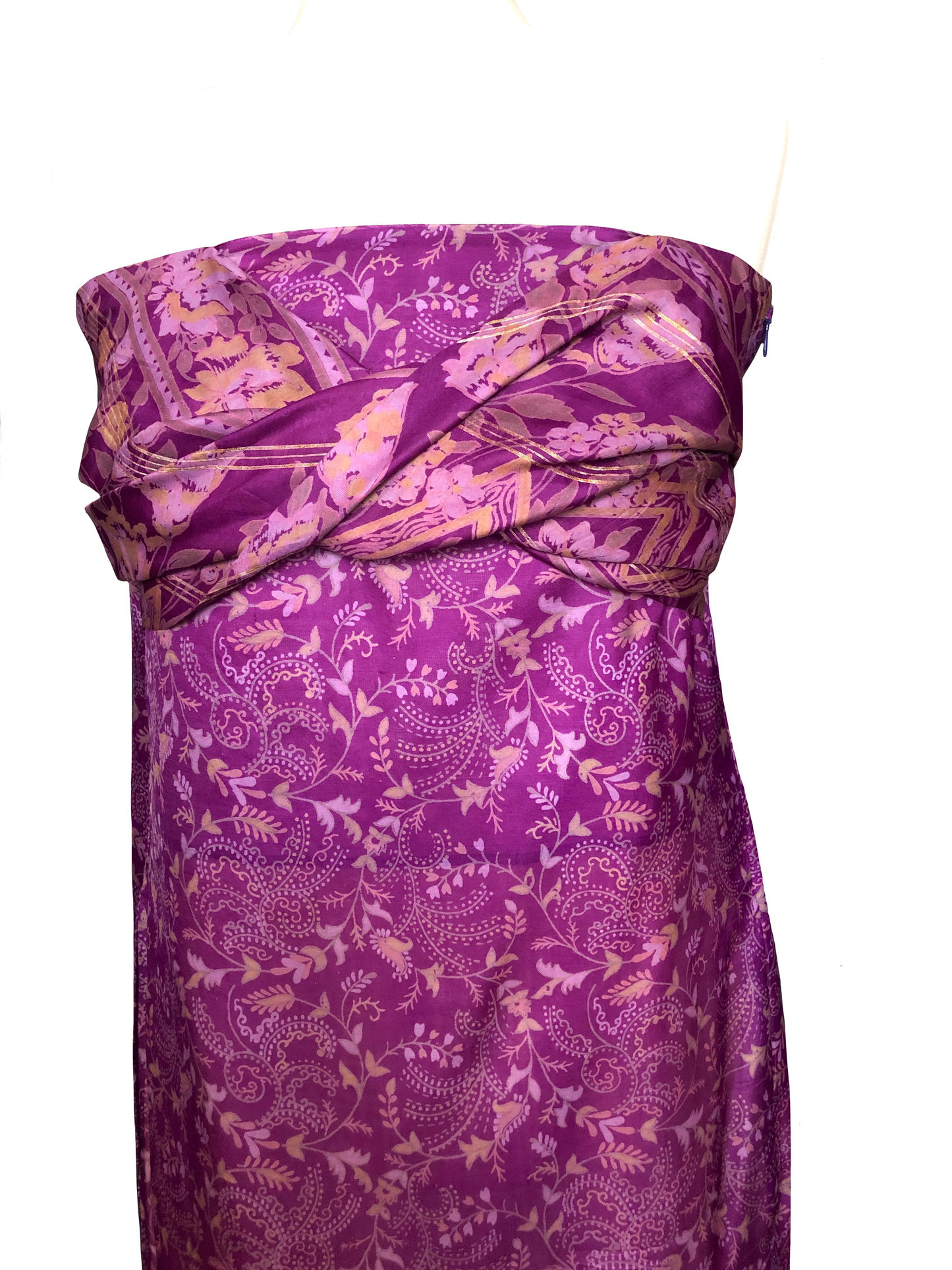 Robe bustier Gaïa violet feuilles dorés
