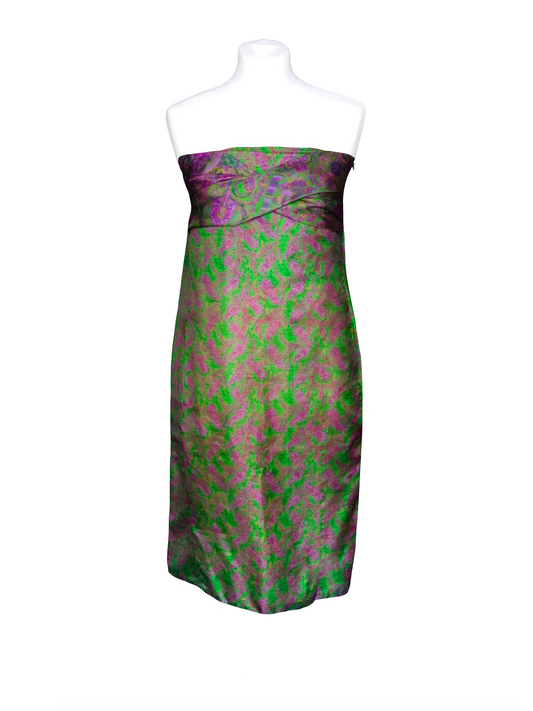 Gaïa green strapless dress with arabesque prints