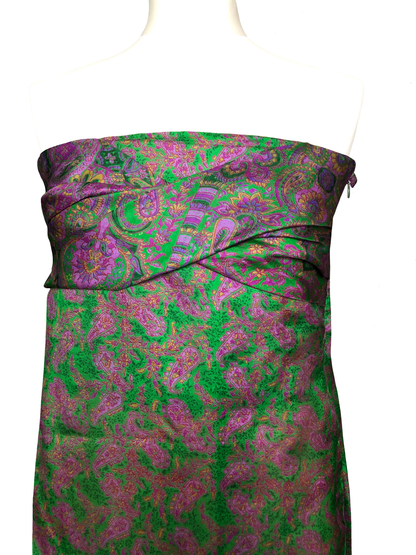 Gaïa green strapless dress with arabesque prints
