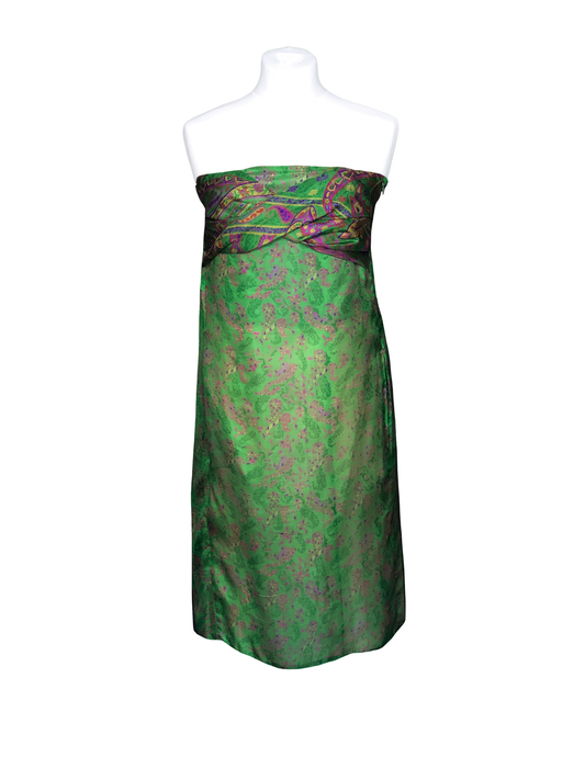 Gaïa green strapless dress with pink and purple prints