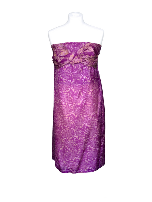 Gaïa purple strapless dress with golden leaves